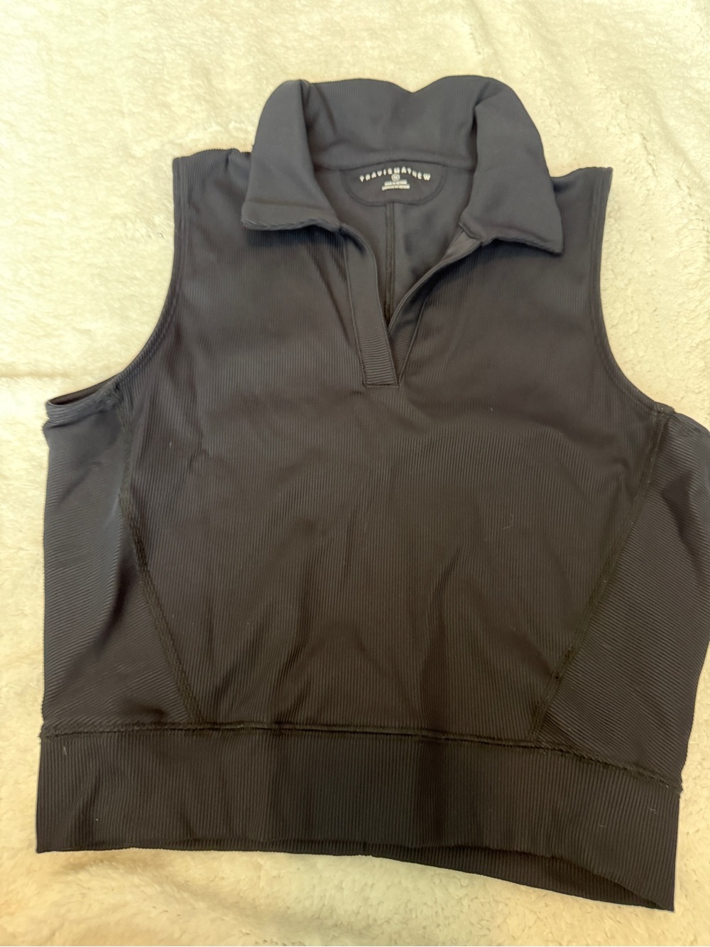 Travis Mathew Black Ribbed Sleeveless Zip Collar Tank